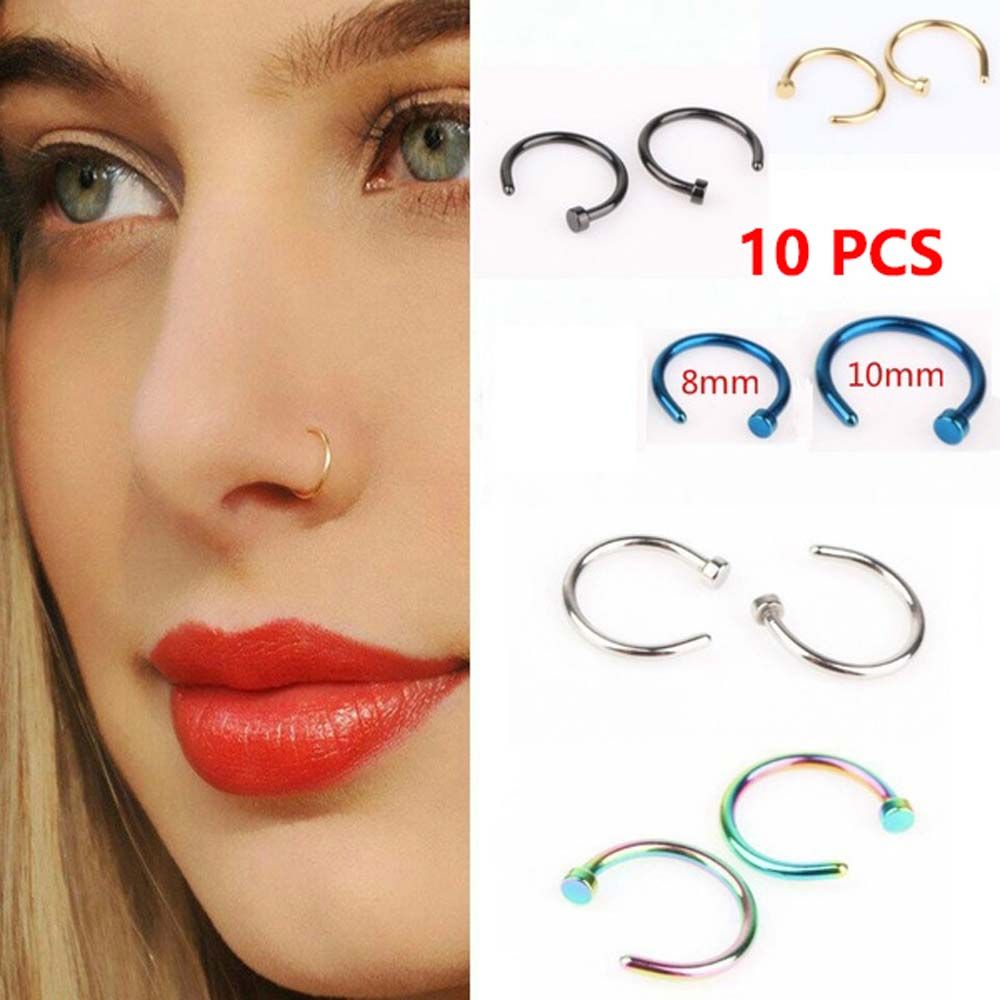 Body Jewelry Lip Ring - 10 Pezzi di Orecchini a Cerchio