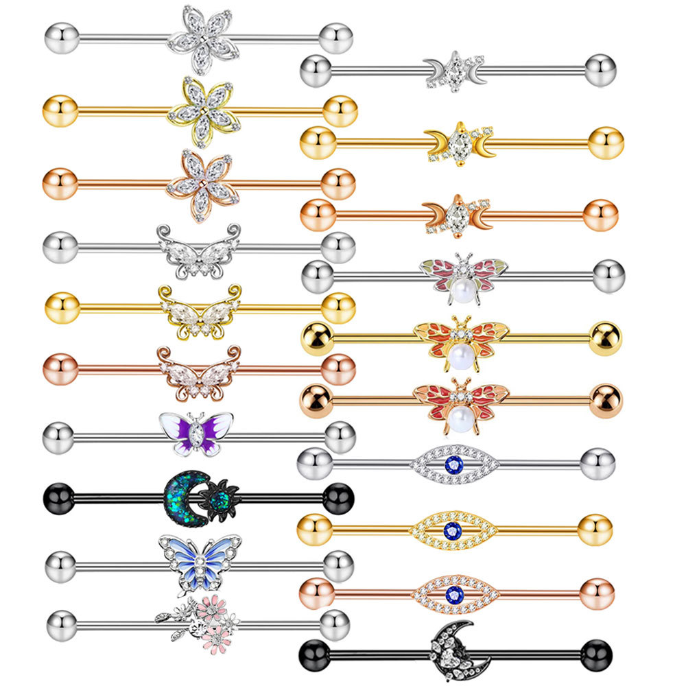 Body Jewelry Barbell - Orecchini a Farfalla CZ per Donne,
