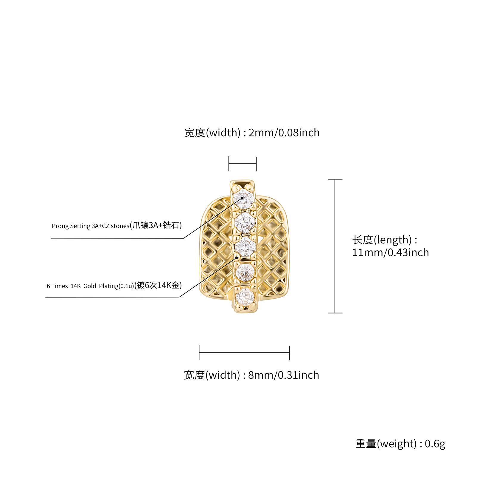 RACHELZ Hip Hop Single CZ Ston - Body Jewelry Gold Plated recensione e prezzo